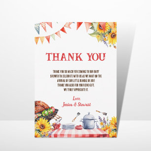 Rustic BABY-Q Barbecue Picnic Sunflower Thank You Invitation