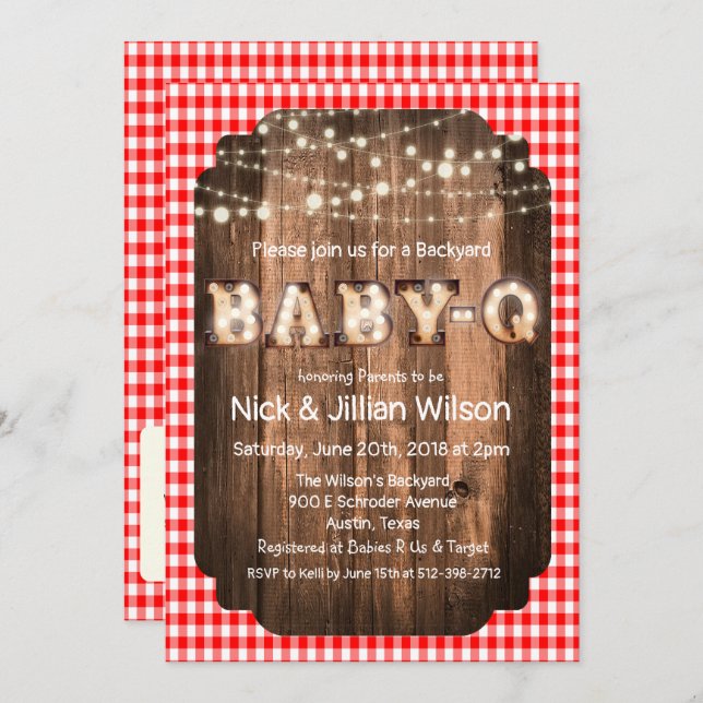 Rustic Baby Q BBQ Baby Shower Invitation (Front/Back)
