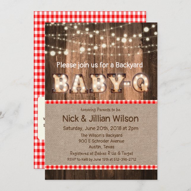 Rustic Baby Q BBQ Baby Shower Invitation (Front/Back)