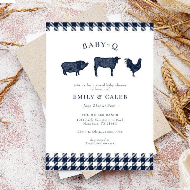 Rustic Baby Q Blue Plaid Baby Shower Invitation (Creator Uploaded)