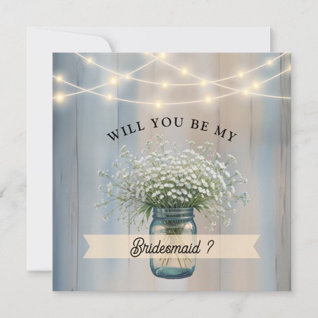 Rustic Baby’s Breath Bridesmaid Proposal Card (Front)