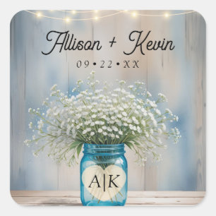Rustic Baby’s Breath Country Wedding Monogram Square Sticker