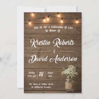 Rustic Baby’s Breath Mason Jar Wedding Invite