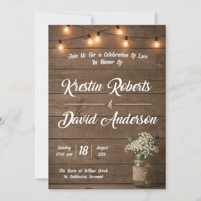 Rustic Baby’s Breath Mason Jar Wedding Invite (Front)