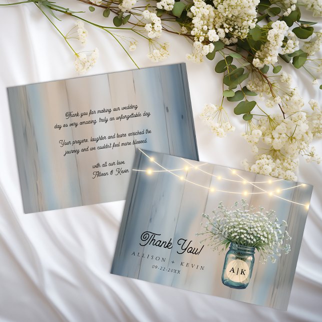 Rustic Baby’s Breath Mason Jar Wedding Thank You Card (Thank You Card)