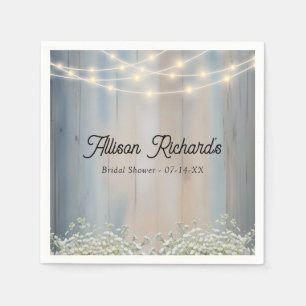 Rustic Baby’s Breath & String Lights Wedding Napkin