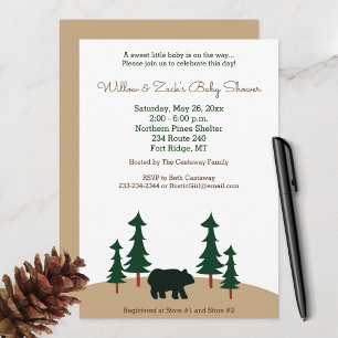 Rustic Baby Shower Bear Pine Tree  Invitation