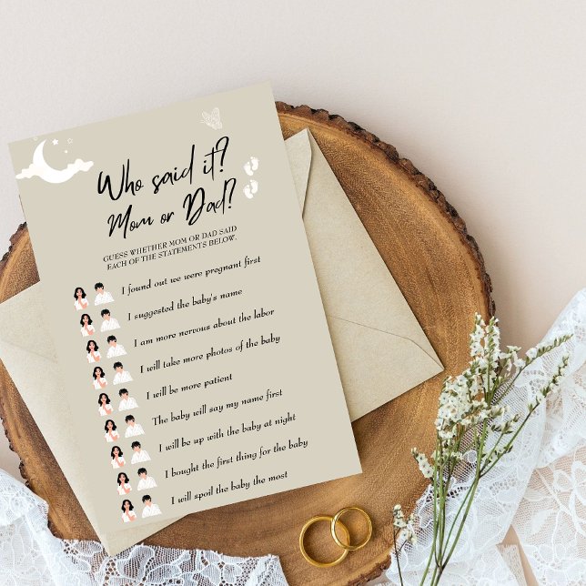 Rustic Baby Shower Game Who Said It? Mum or Dad? (Creator Uploaded)