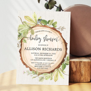 Rustic baby shower gender neutral woodland invitation