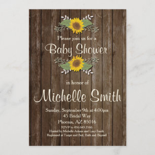 Rustic Baby Shower Invitation, Sunflower, Floral Invitation