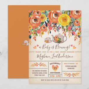 Rustic Baby Shower Tea Party Autumn Fall Flowers Invitation