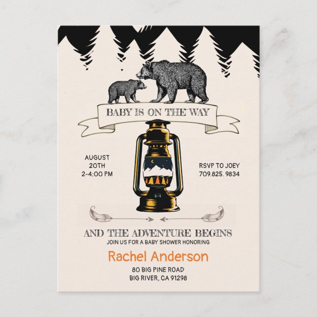 Rustic Baby Shower Woodland Wilderness Bears Invitation Postcard (Front)