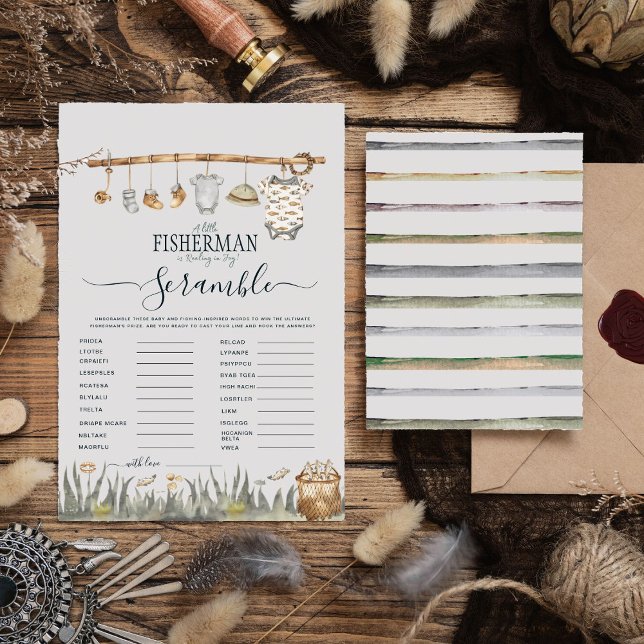 Rustic Baby Shower Word Scramble Reel Fun Fishing  (Creator Uploaded)