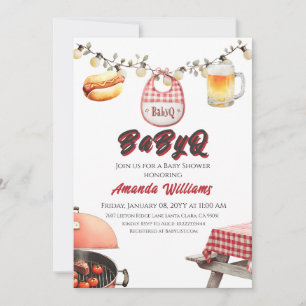 Rustic BabyQ Red Clothesline BBQ Baby Shower Invitation