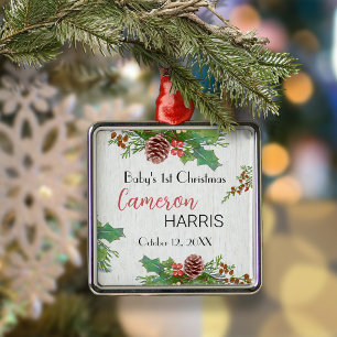 Rustic Baby's 1st Christmas Best Gift Photo Metal Ornament
