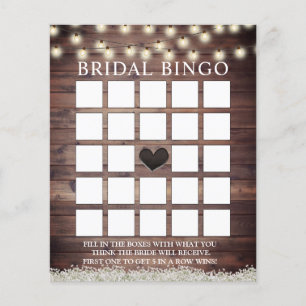 Rustic Baby's Breath Barn Wood Bridal Bingo Cards