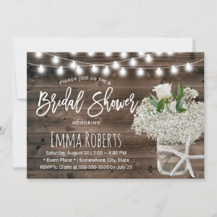 Rustic Baby's Breath Beach Jar Wood Bridal Shower Invitation