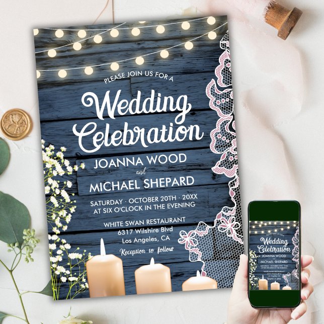 Rustic Baby's Breath Candlelights & Lace Wedding  Invitation (Creator Uploaded)