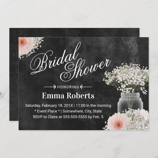 Rustic Baby's Breath & Daisy Floral Bridal Shower Invitation (Front/Back)