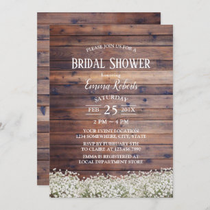 Rustic Baby's Breath Floral Barn Bridal Shower Invitation