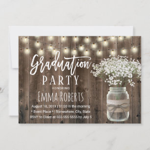 Rustic Baby's Breath Floral Jar Wood Graduation Invitation