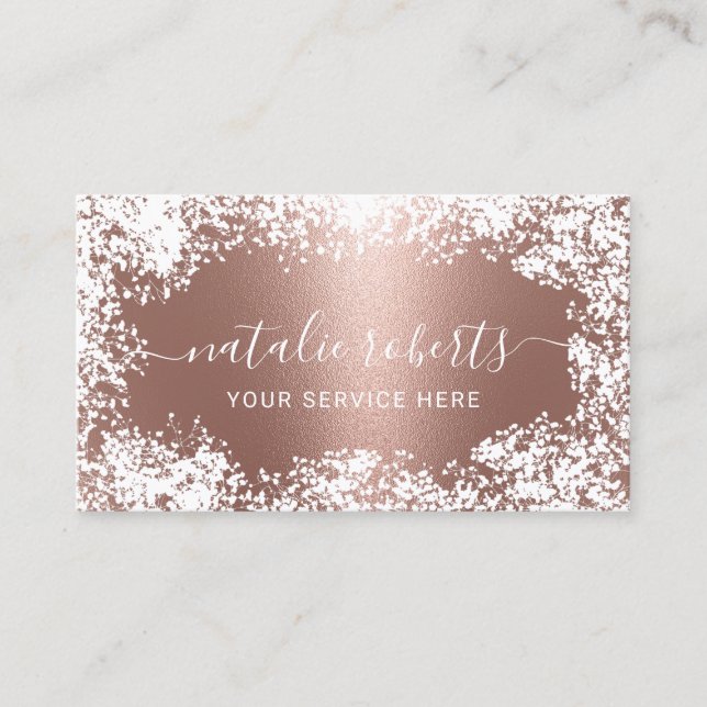 Rustic Baby's Breath Flowers Modern Rose Gold Business Card (Front)