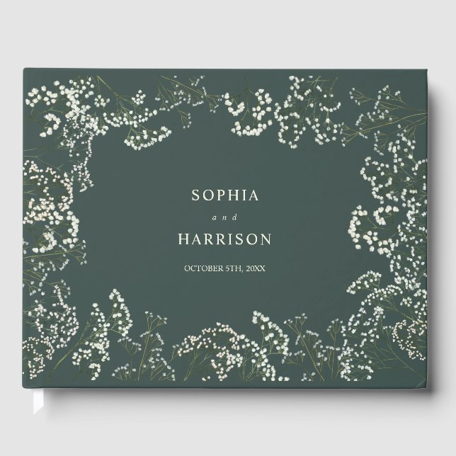 Rustic Baby's Breath Green Wedding Guest Book (Front)