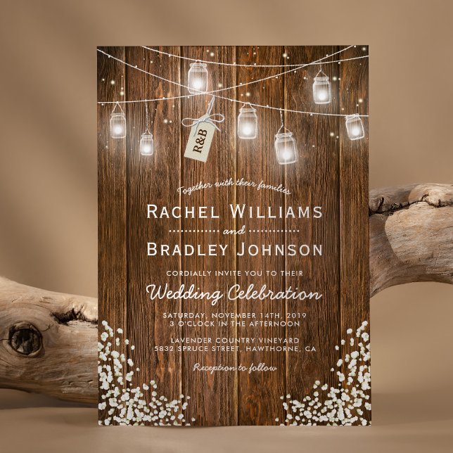 Rustic Babys Breath Jam Jar Winter Wedding Invitation (Creator Uploaded)