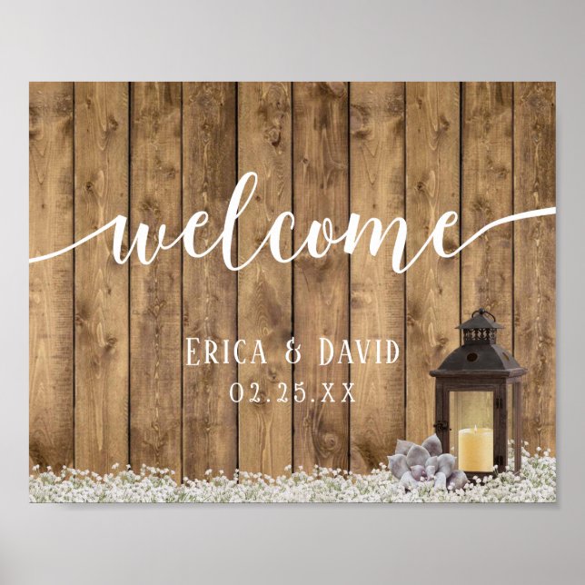 Rustic Baby's Breath Lantern Wedding Welcome Poster (Front)