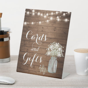Rustic Baby's Breath Lights Cards and Gifts Pedestal Sign