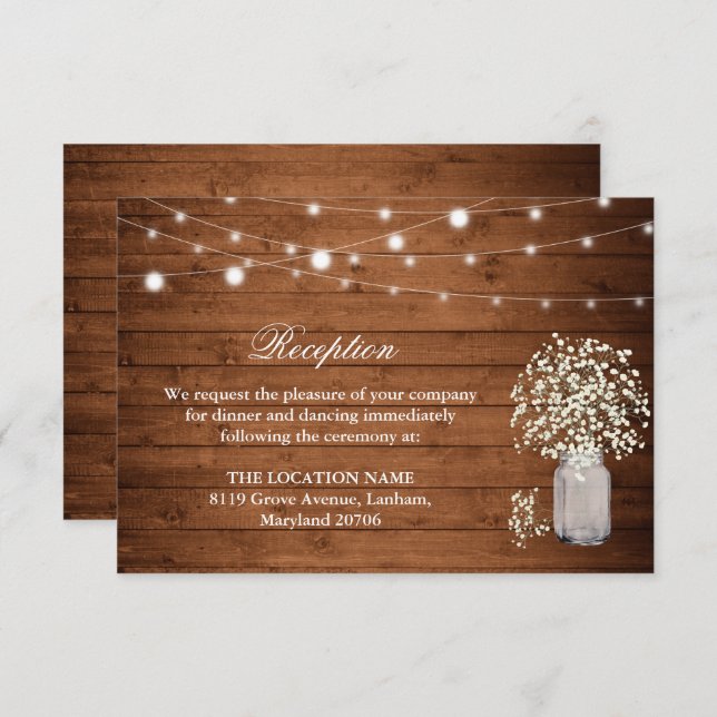 Rustic Baby's Breath Lights Reception Enclosure Card (Front/Back)