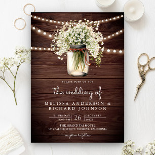 Rustic Baby's Breath Mason Jar All in One Wedding Invitation