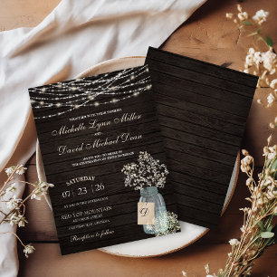 Rustic Baby's Breath Mason Jar All in One Wedding  Invitation