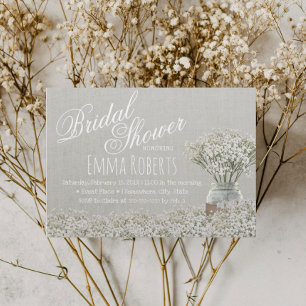 Rustic Baby's Breath Mason Jar Bridal Shower Invitation