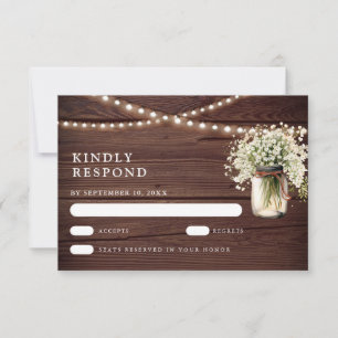 Rustic Baby's Breath Mason Jar Wedding RSVP Card