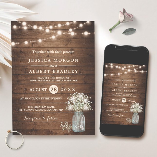 Rustic Baby's Breath String Lights Formal Wedding Invitation (Creator Uploaded)