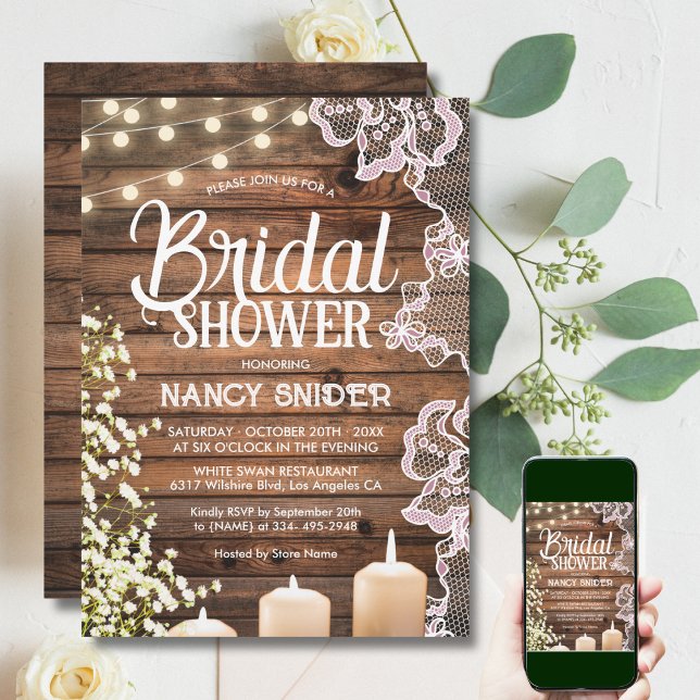 Rustic Baby's Breath String Lights & Lace Bridal Invitation (Creator Uploaded)