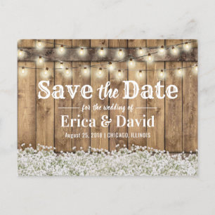 Rustic Baby's Breath String Lights Save the Date Announcement Postcard