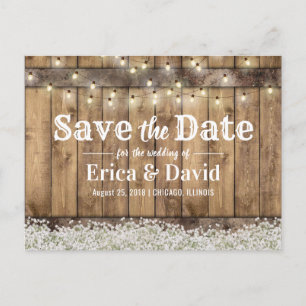 Rustic Baby's Breath String Lights Save the Date Announcement Postcard