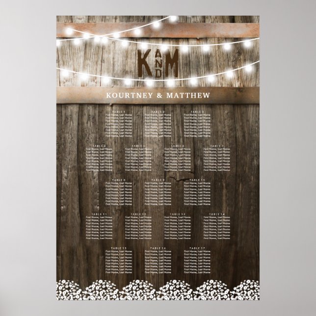 Rustic Babys Breath Wedding 17 Table Seating Chart (Front)