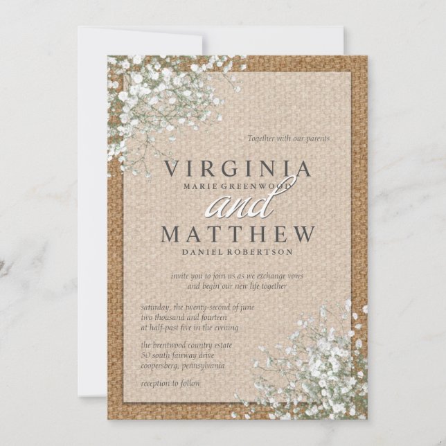 RUSTIC BABY'S BREATH WEDDING INVITATION (Front)