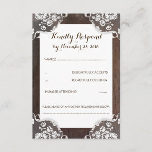 Rustic Baby's Breath Wood and Lace Wedding RSVP Card
