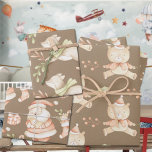 Rustic Baby's First Christmas Teddy Bear Fox Santa Wrapping Paper Sheet<br><div class="desc">A baby's first Christmas holiday gift wrapping paper featuring watercolor-painted teddy bears,  a baby fox flying through the air,  and Santa holding the baby in a trio sheet set on a kraft colour background.</div>