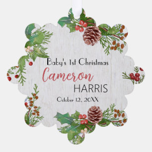 Rustic Baby's Milestone 1st Christmas Photo Tree Decoration Card