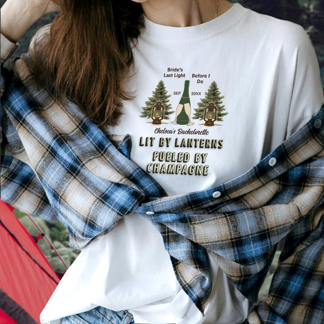 Rustic Bachelorette Lanterns & Champagne Camping  T-Shirt (Creator Uploaded)