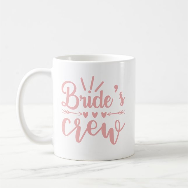 Rustic Bachelorette Pink Calligraphy Brides Crew  Coffee Mug (Left)