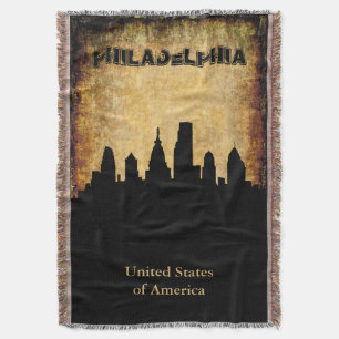 Rustic Background Philadelphia Skyline Throw Blanket