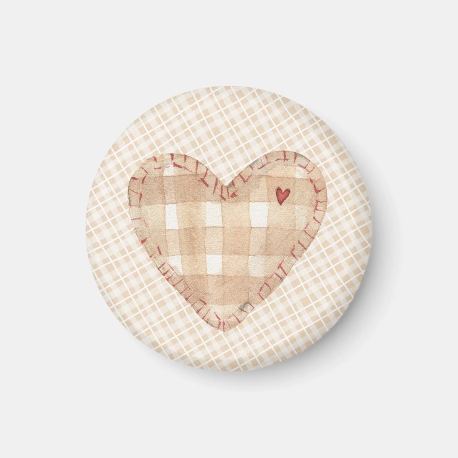 Rustic background pretty heart Brown tartan Magnet (Front)