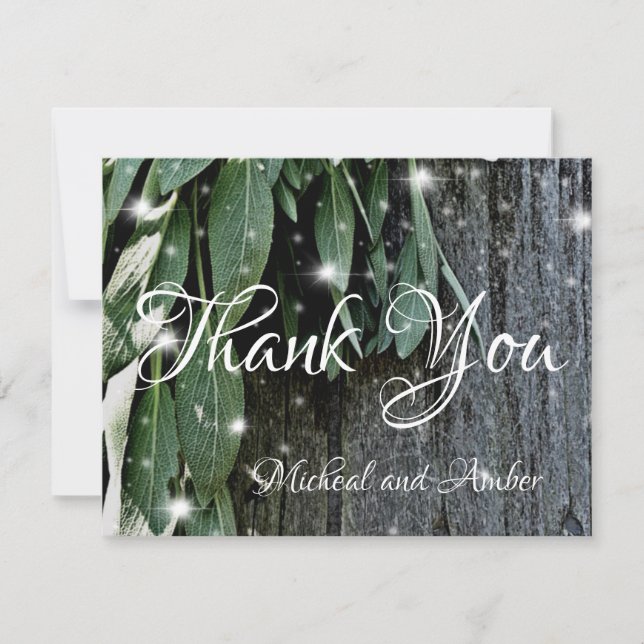 Rustic backyard barn wood and sage | country charm thank you card (Front)