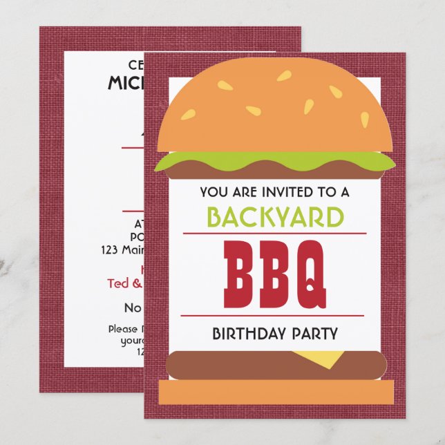 Rustic Backyard BBQ Birthday Invitation Gingham Pi (Front/Back)
